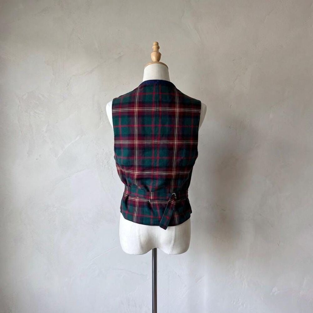 Ralph Lauren c. 1980s Denim & Tartan Tailored Waistcoat in Essex Green | 8 - Picture 4 of 5